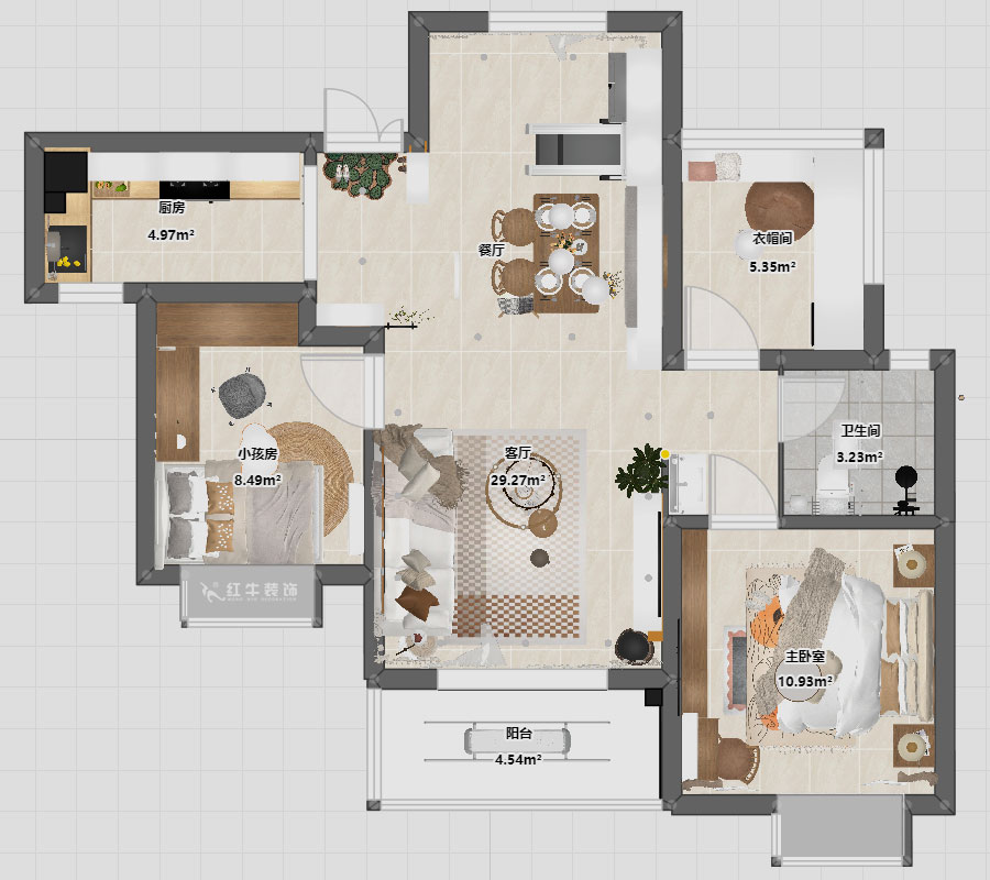 仇美蓉｜弘阳燕江府4-2-1503-93㎡-简约风格｜3室1厅1卫｜老房装修｜定制家｜全包12万｜00_03平面彩图